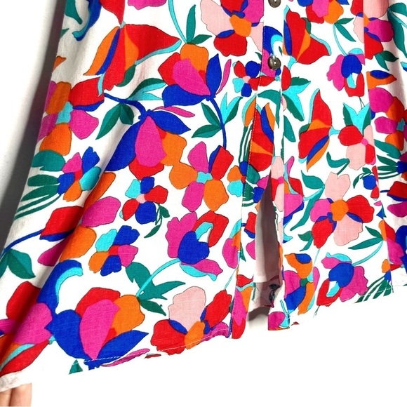 OLIVEACEOUS Linen Blend Floral Button Down Midi Skirt with Shell Buttons - Picture 6 of 12